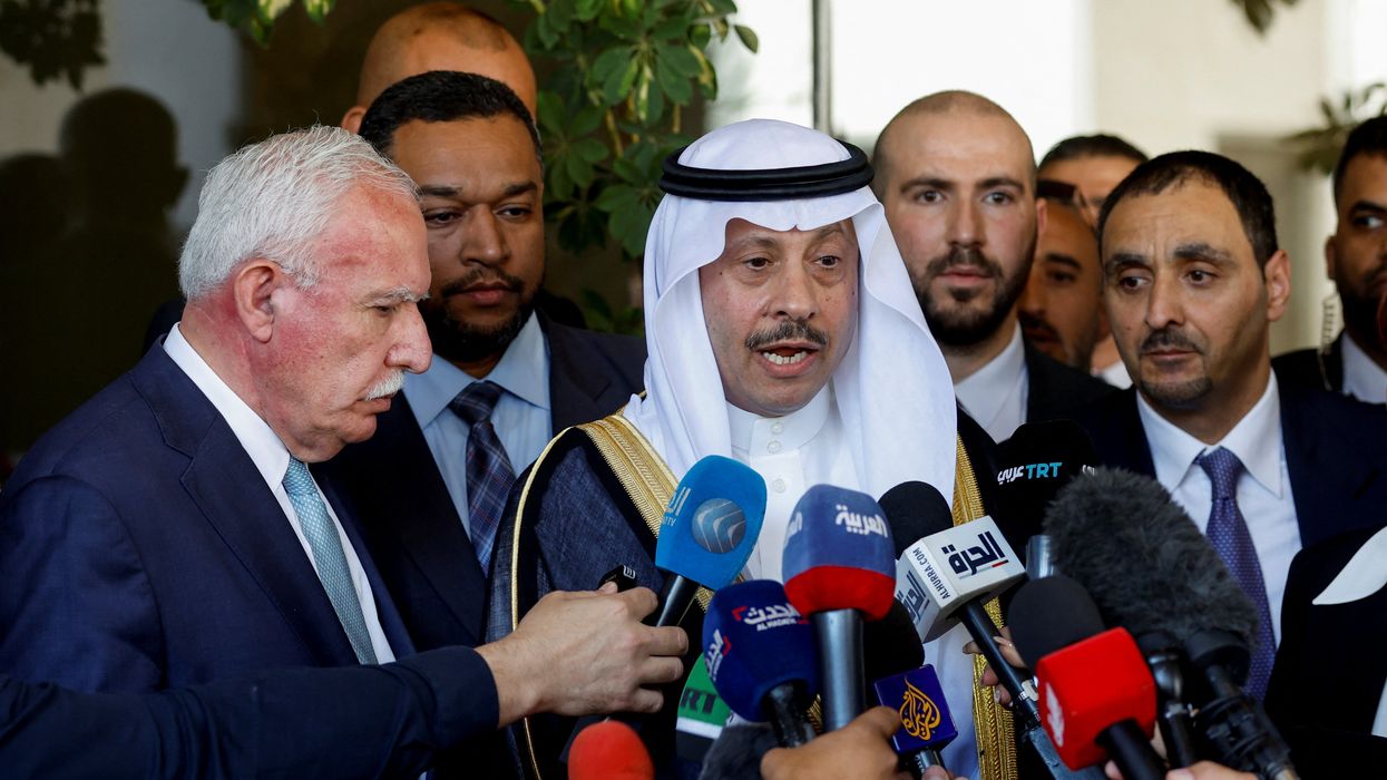 Saudi Ambassador Nayef al-Sudairi with Palestinian Foreign Minister Riyad al-Maliki in Ramallah.