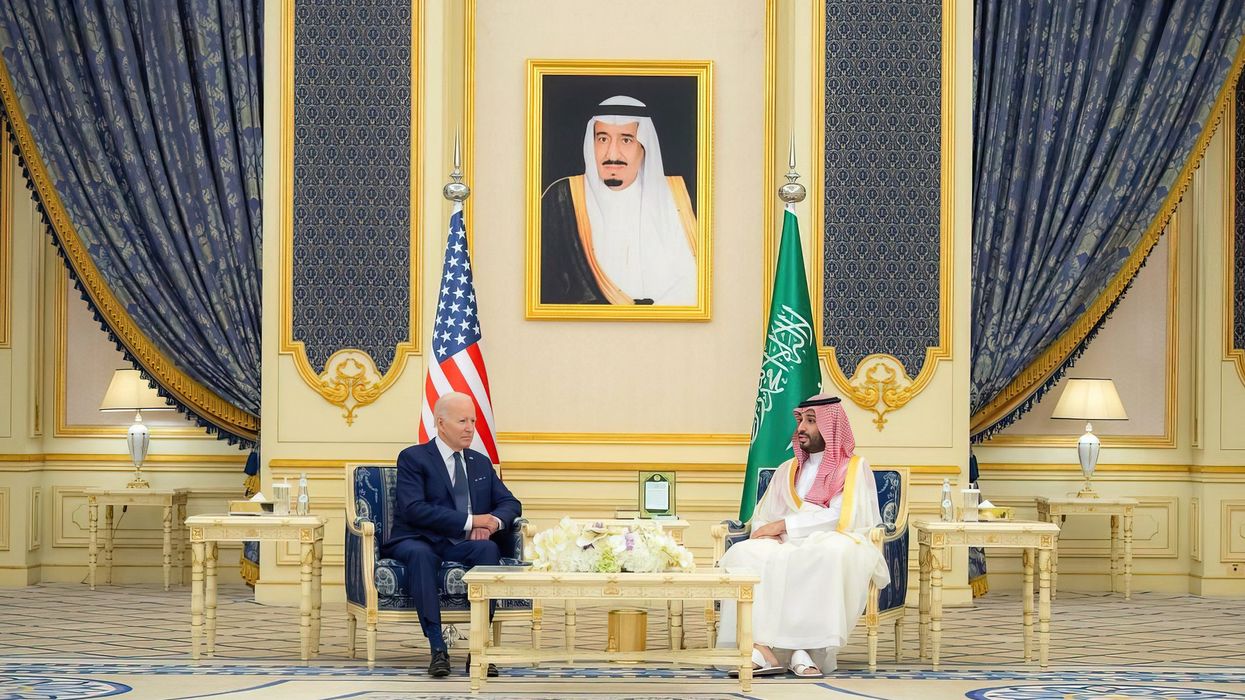 Saudi Arabia’s Crown Prince Mohammed bin Salman receives US President Joe Biden at the Royal Palace in Jeddah.