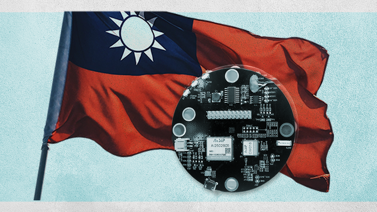 Semiconductor wafer and Taiwanese flag.