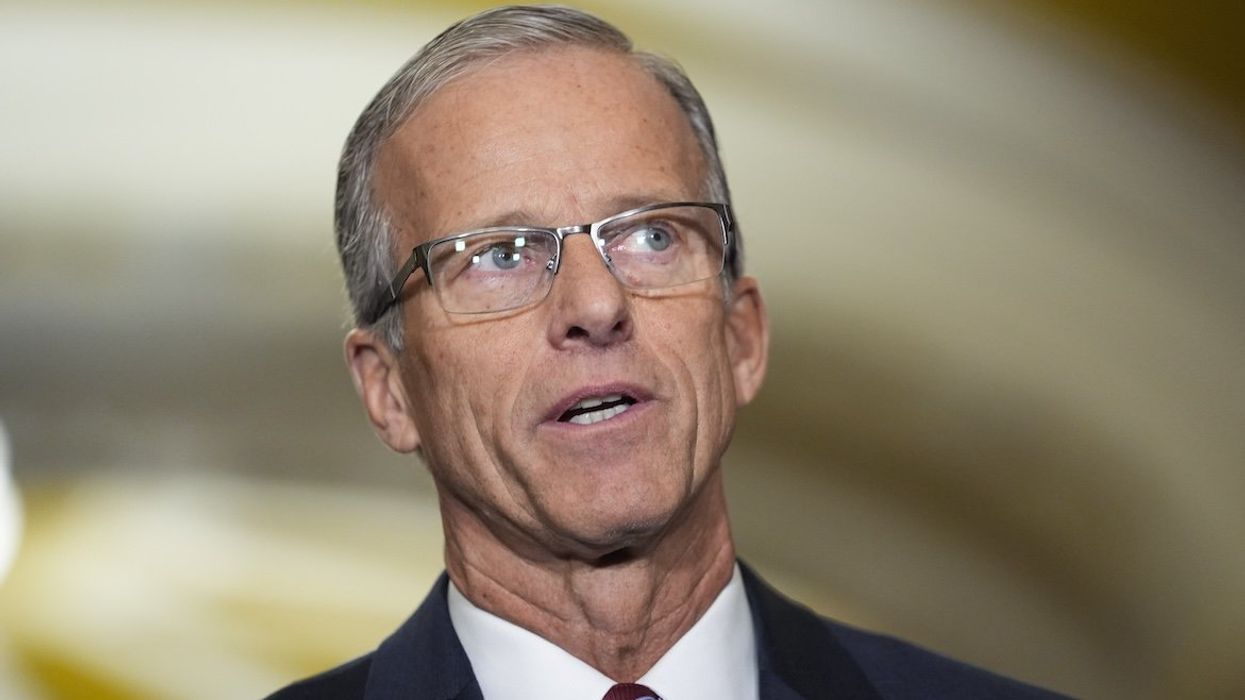 Sen. John Thune (R-SD) speaks to the media after being chosen to serve as Senate majority leader at the United States Capitol. 