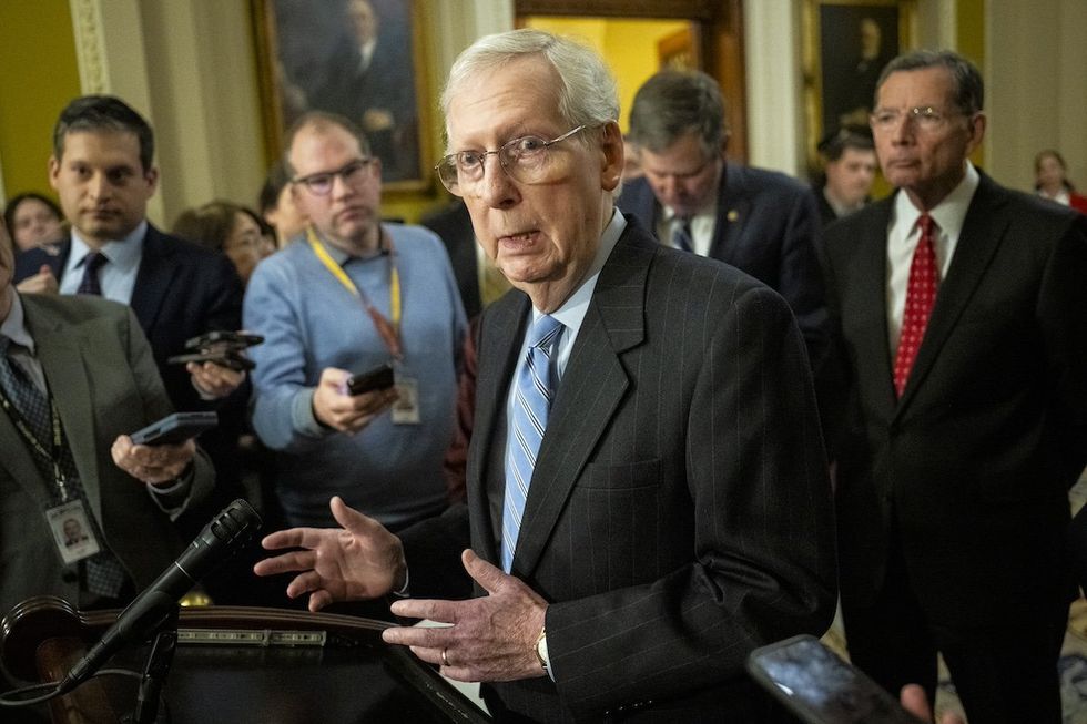Senator Mitch McConnell (R-KY), the Senate Minority Leader, speaks to media during the weekly Senate Republican Leadership press conference, at the U.S. Capitol, in Washington, D.C., on Tuesday, December 5, 2023.