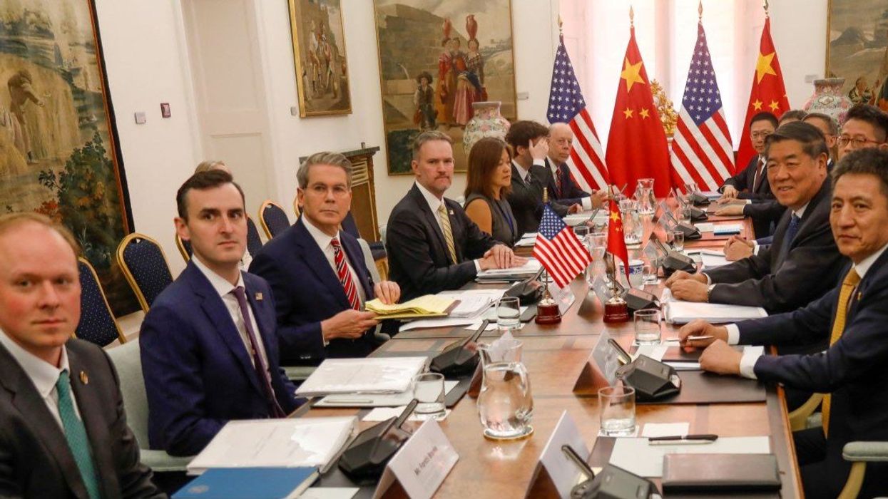 Senior U.S. and Chinese led by U.S. Treasury Secretary Scott Bessent, U.S. Trade Representative Jamieson Greer, Chinese Vice Premier He Lifeng and Chinese trade negotiator Li Chenggang meet to discuss trade and economic issues and TikTok, in Madrid, Spain, September 14, 2025