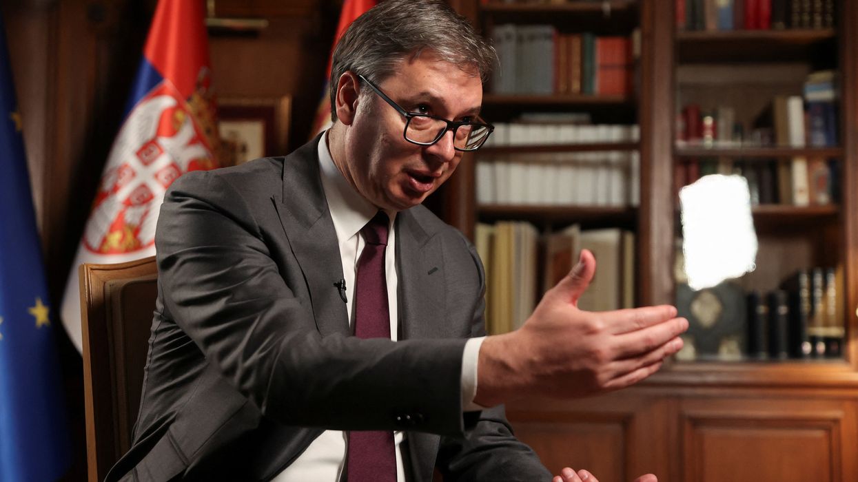 Serbian President Aleksandar Vucic speaks during an interview with Reuters in Belgrade, Serbia, September 28, 2023.
