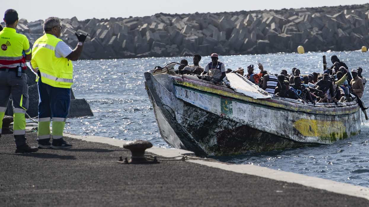 Several migrants on their arrival at the port of La Restinga, on September 22, 2024, in El Hierro, Canary Islands, Spain.