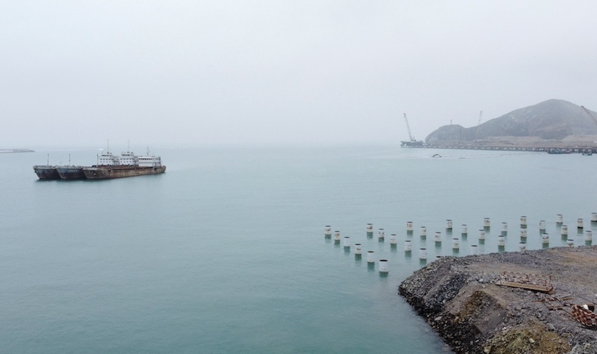 ​Ships are anchored near the construction site of a new Chinese mega port, in Chancay, Peru, as seen here in August 2023.