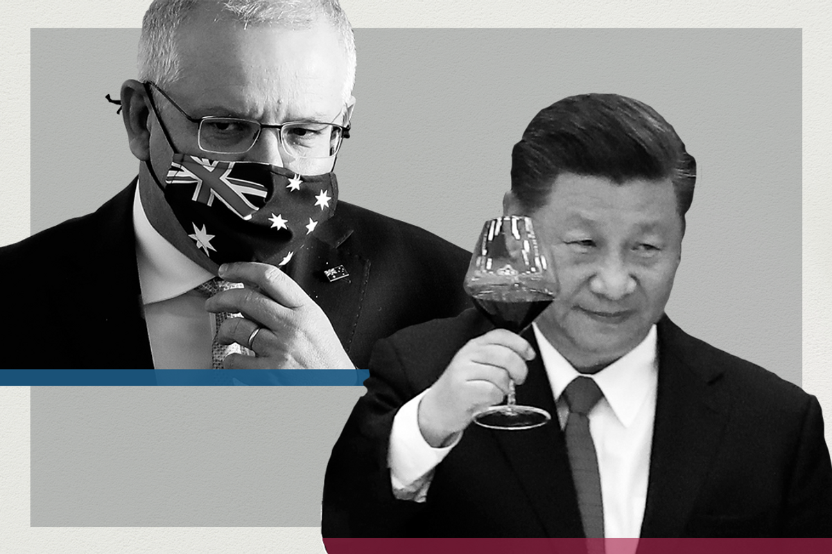 Side-by-side images of Australian Prime Minister Scott Morrison and Chinese President Xi Jinping 
