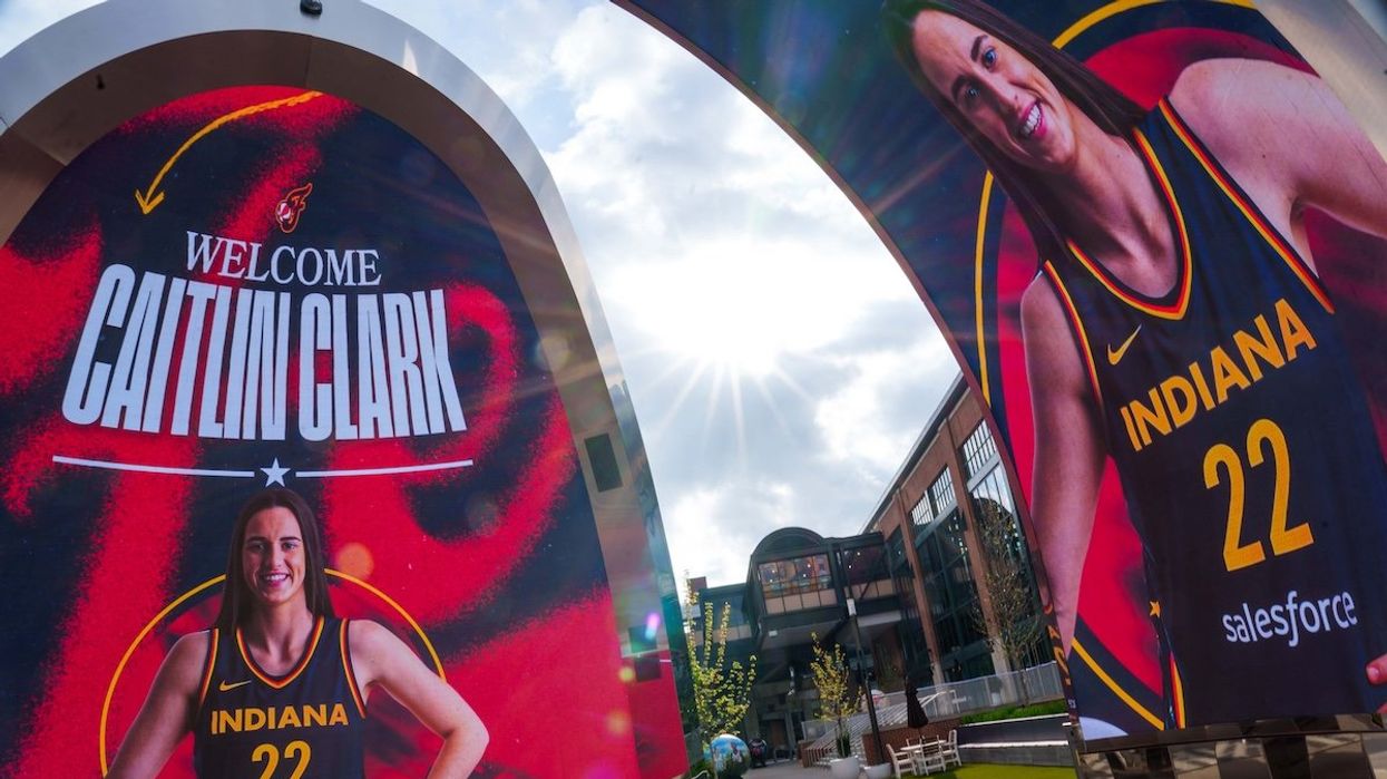 Signs welcoming Indiana Fever's new player Caitlin Clark, at Gainbridge Fieldhouse in Indianapolis.