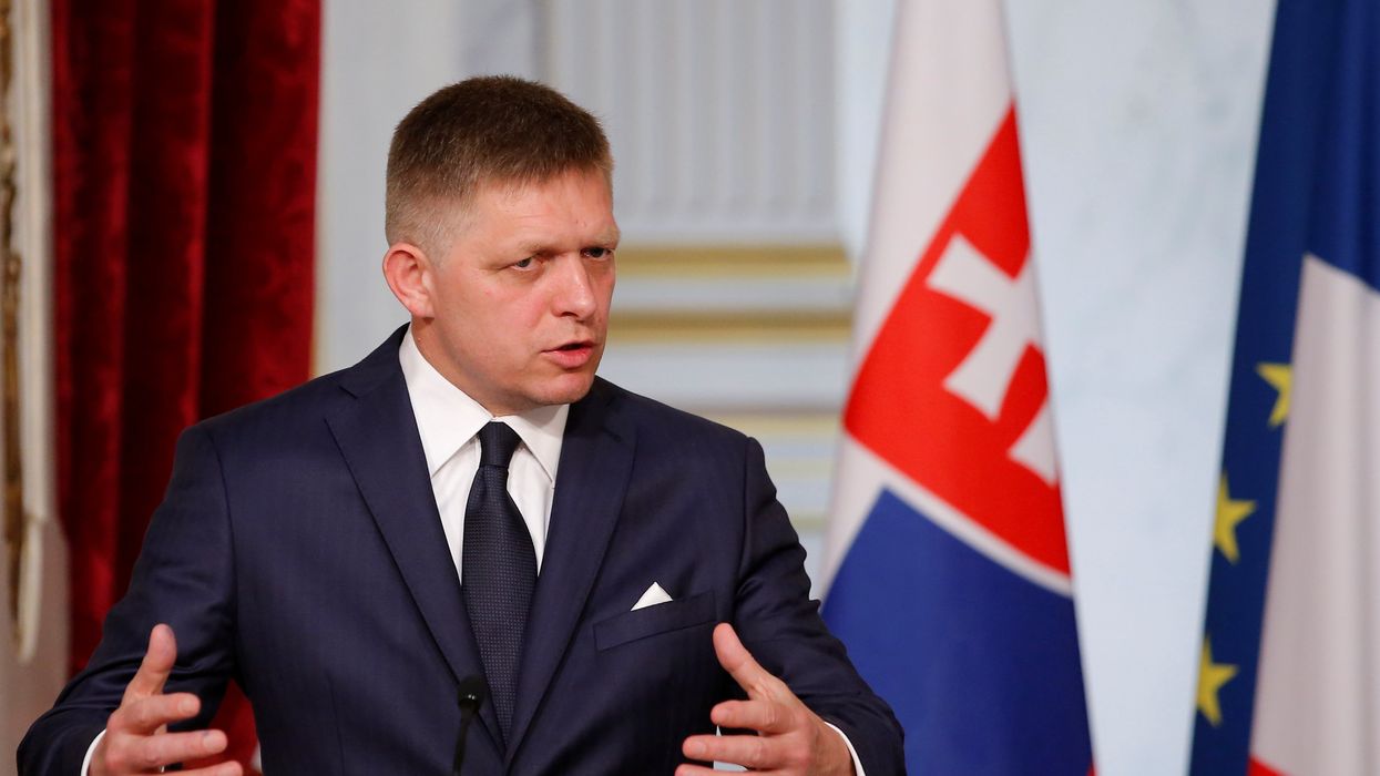 Slovakian Prime Minister Robert Fico gestures as he attends a joint news conference with the French President at the Elysee Palace in Paris, France, June 22, 2016.