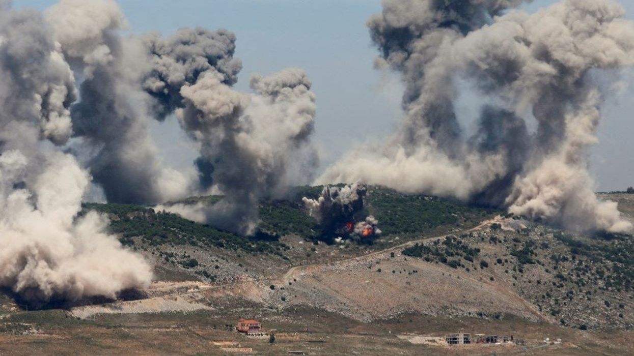 Smoke billows from Nabatieh district, following Israeli strikes, according to two Lebanese security sources, as seen from Marjayoun