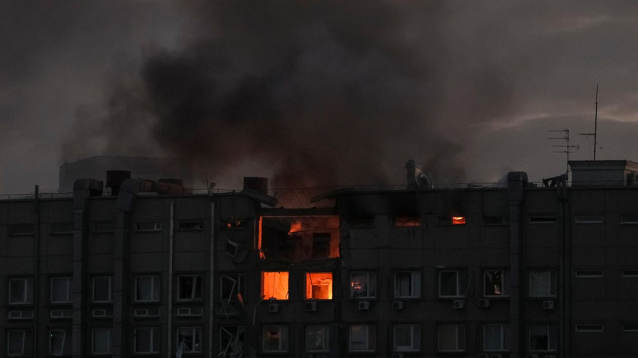 Smoke rises after a Russian drones strike on Kyiv, Ukraine.
