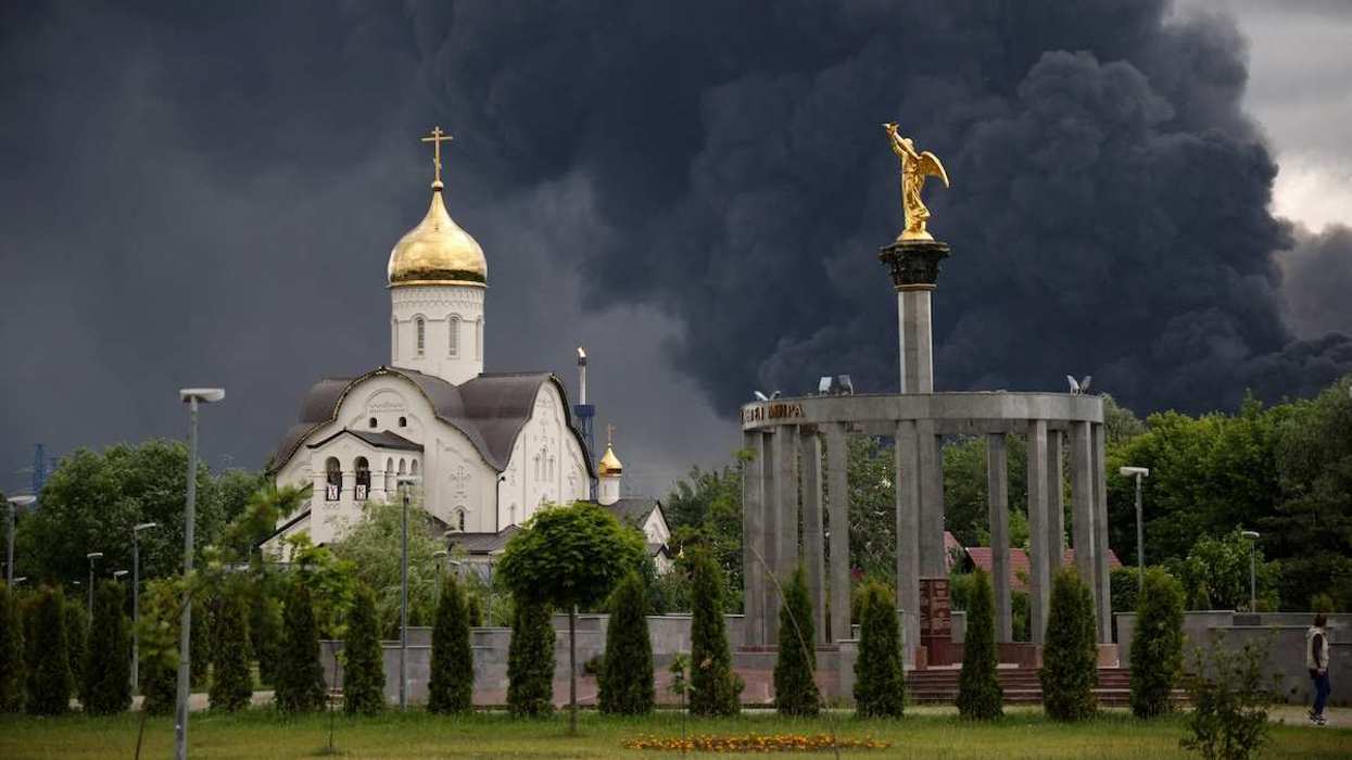 Smoke rises from an oil refinery following a Ukrainian drone attack, in Moscow, Russia, on June 18, 2026.