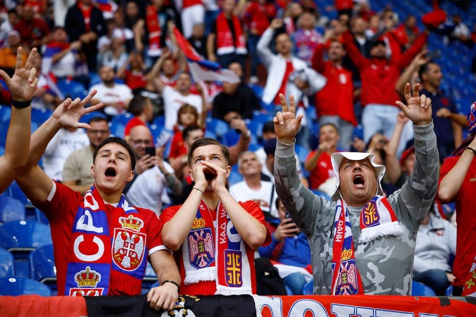 Soccer Football - Euro 2024 - Group C - Serbia v England - Arena AufSchalke, Gelsenkirchen, Germany - June 16, 2024 Serbia fans inside the stadium before the match 