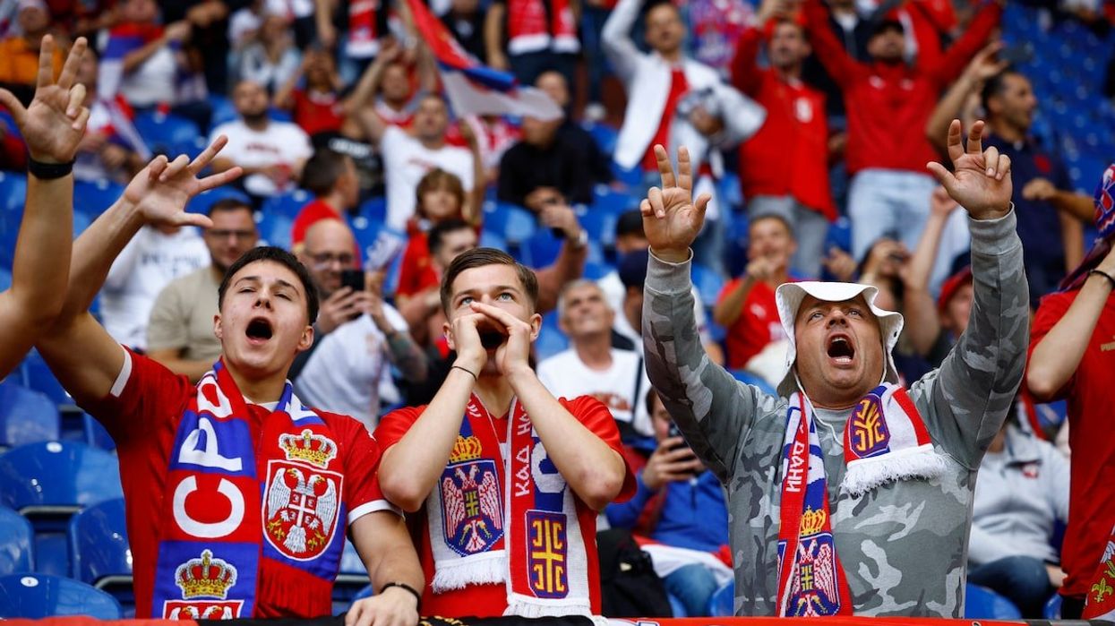 Soccer Football - Euro 2024 - Group C - Serbia v England - Arena AufSchalke, Gelsenkirchen, Germany - June 16, 2024 Serbia fans inside the stadium before the match