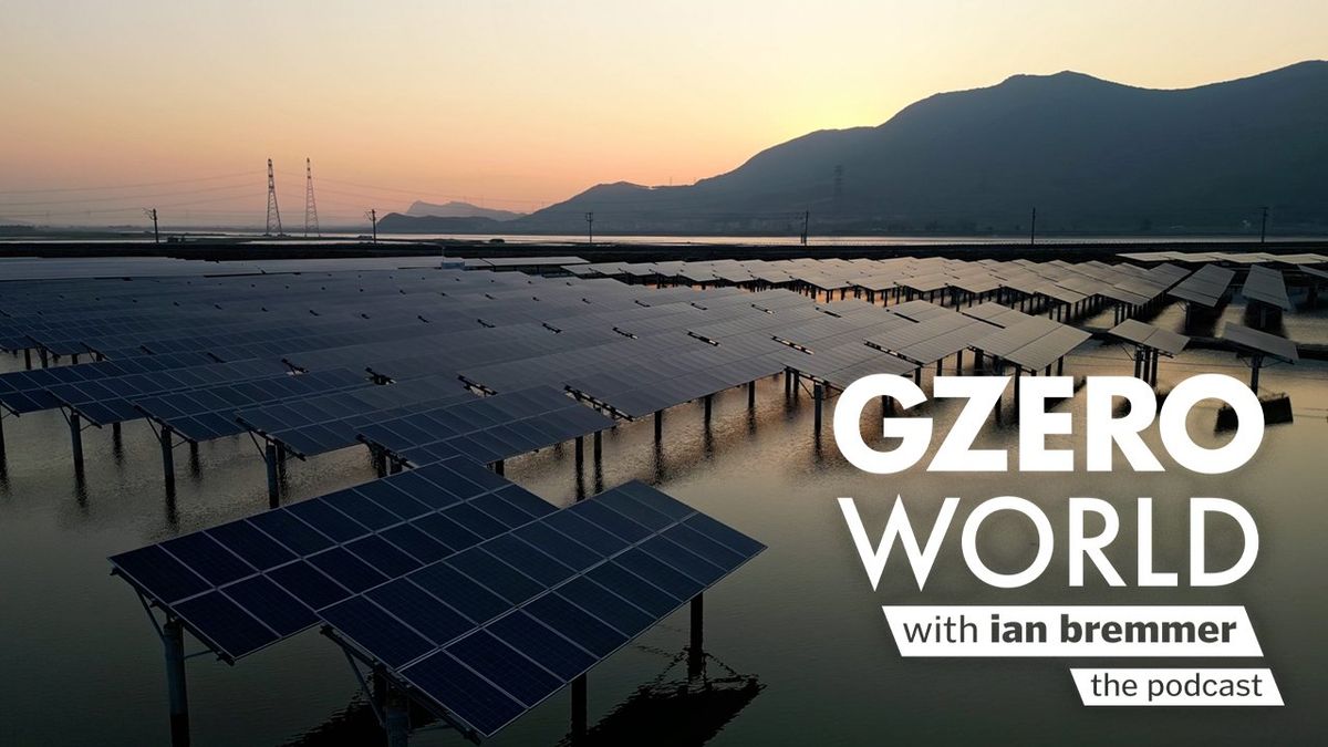 Solar panels with the logo of GZERO World with ian bremmer: the podcast