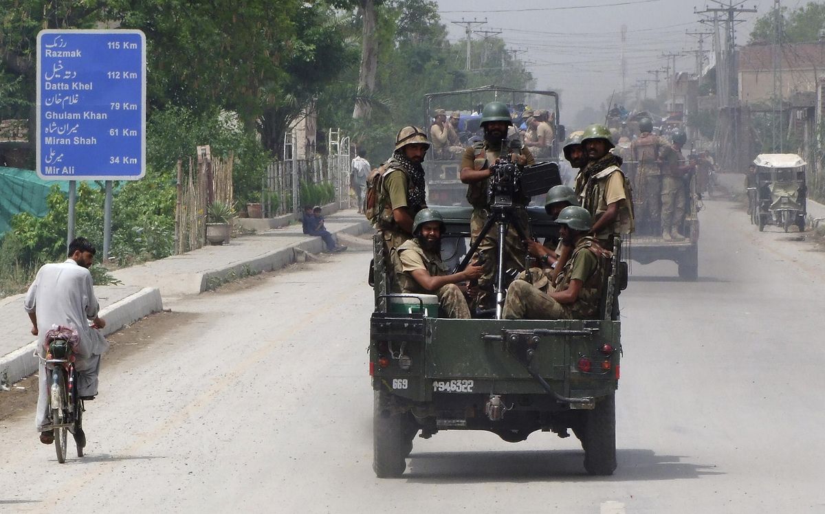 Soldiers drive toward North Waziristan during a 2014 military offensive against the Pakistani Taliban.