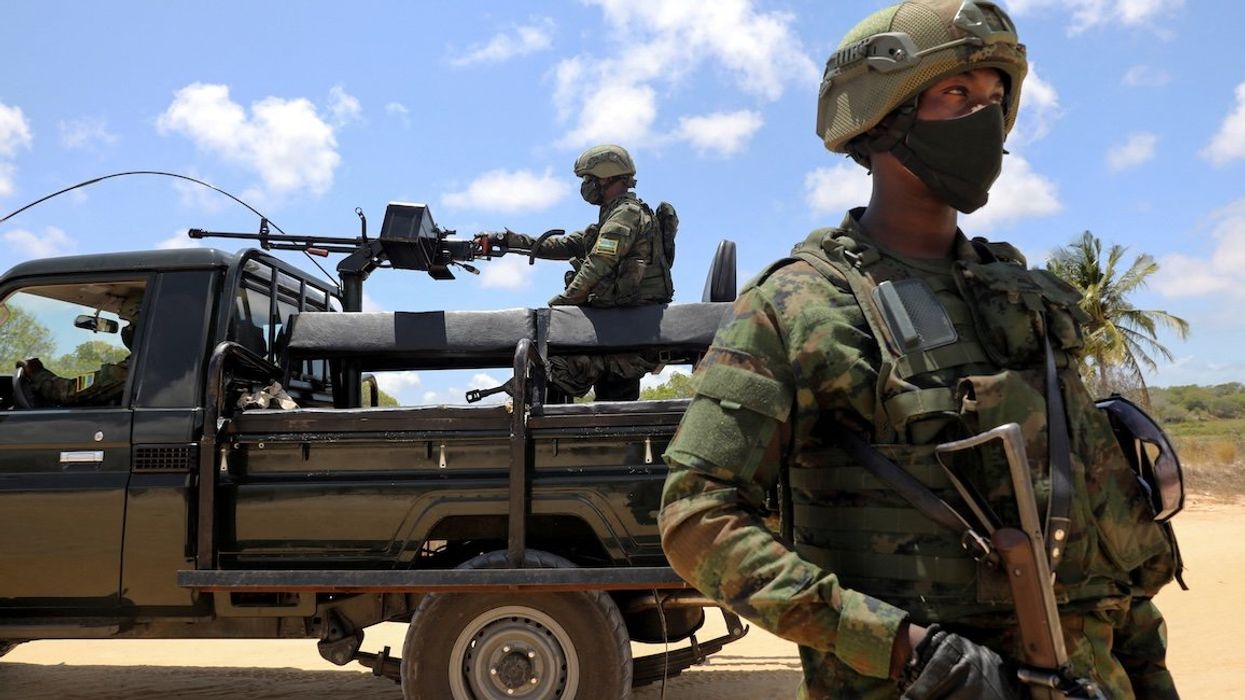 Soldiers from the Rwandan security forces are seen near the Afungi natural gas site in Mozambique on Sept. 22, 2021.