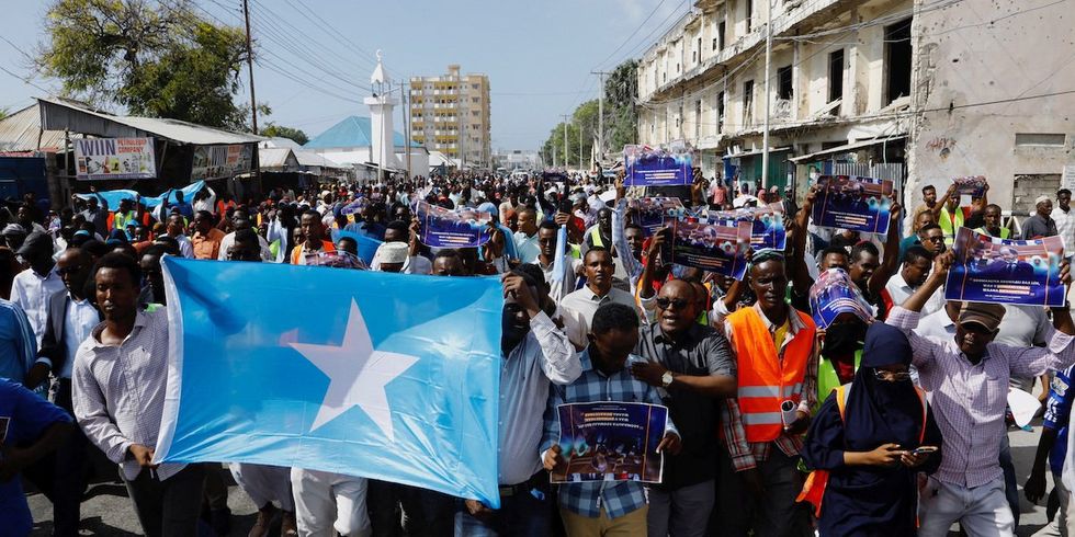 Somali people march against the Ethiopia-Somaliland port deal at the Yarisow stadium in Mogadishu, Somalia January 3, 2024.