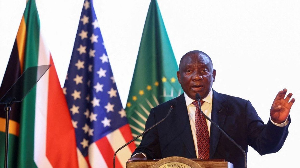South African President Cyril Ramaphosa at the NASREC conference center in Johannesburg, South Africa, on November 3, 2023.