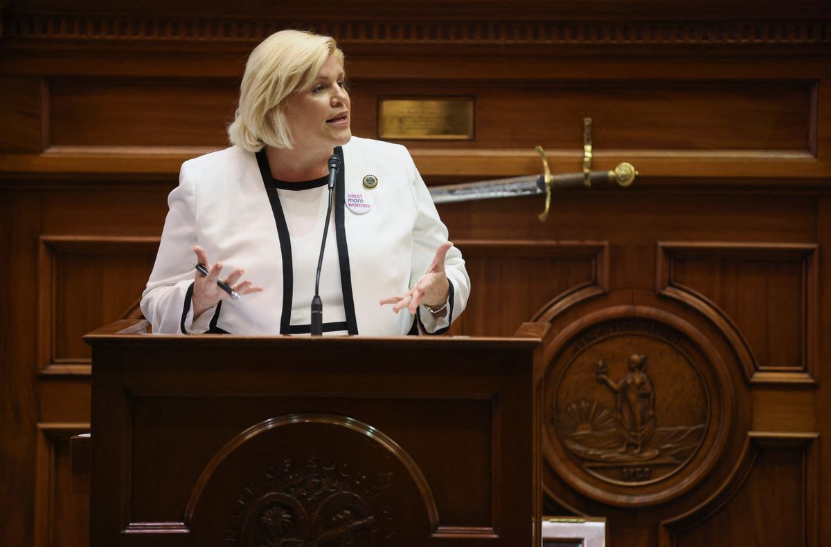 South Carolina Republican state senator Penry Gustafson debates a six week abortion ban at the state legislature