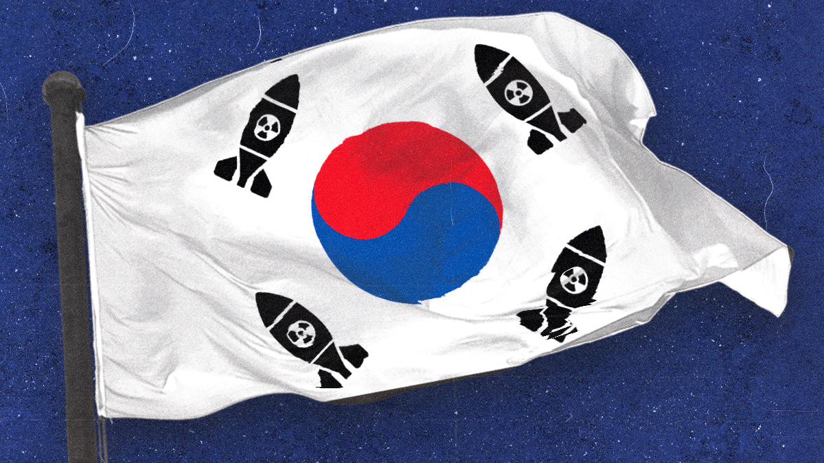 South Korean flag with nuclear bomb icons