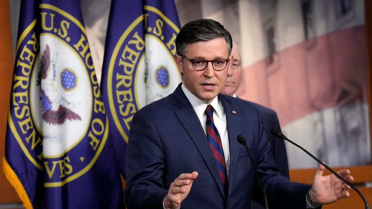 Speaker of the House Mike Johnson speaks during a news conference at the US Capitol on May 7, 2024, in Washington, DC.
