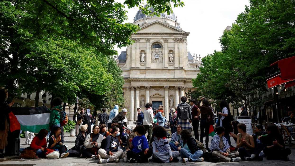 Students gather in front of the Sorbonne University in support of Palestinians in Gaza, during the ongoing conflict between Israel and the Palestinian Islamist group Hamas, in Paris, France, April 29, 2024.