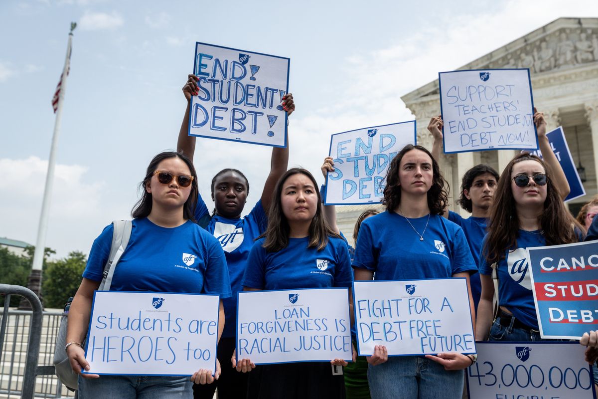 Students protesting the US Supreme Court's ruling blocking student loan forgiveness 