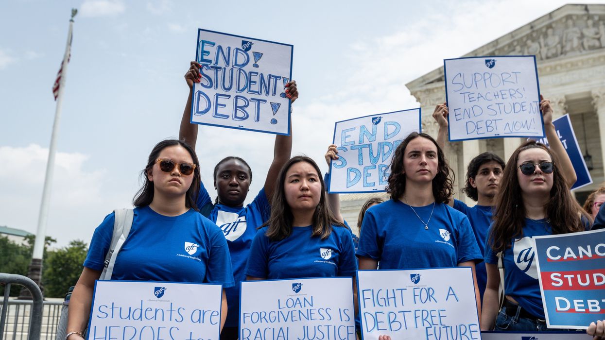 Students protesting the US Supreme Court's ruling blocking student loan forgiveness