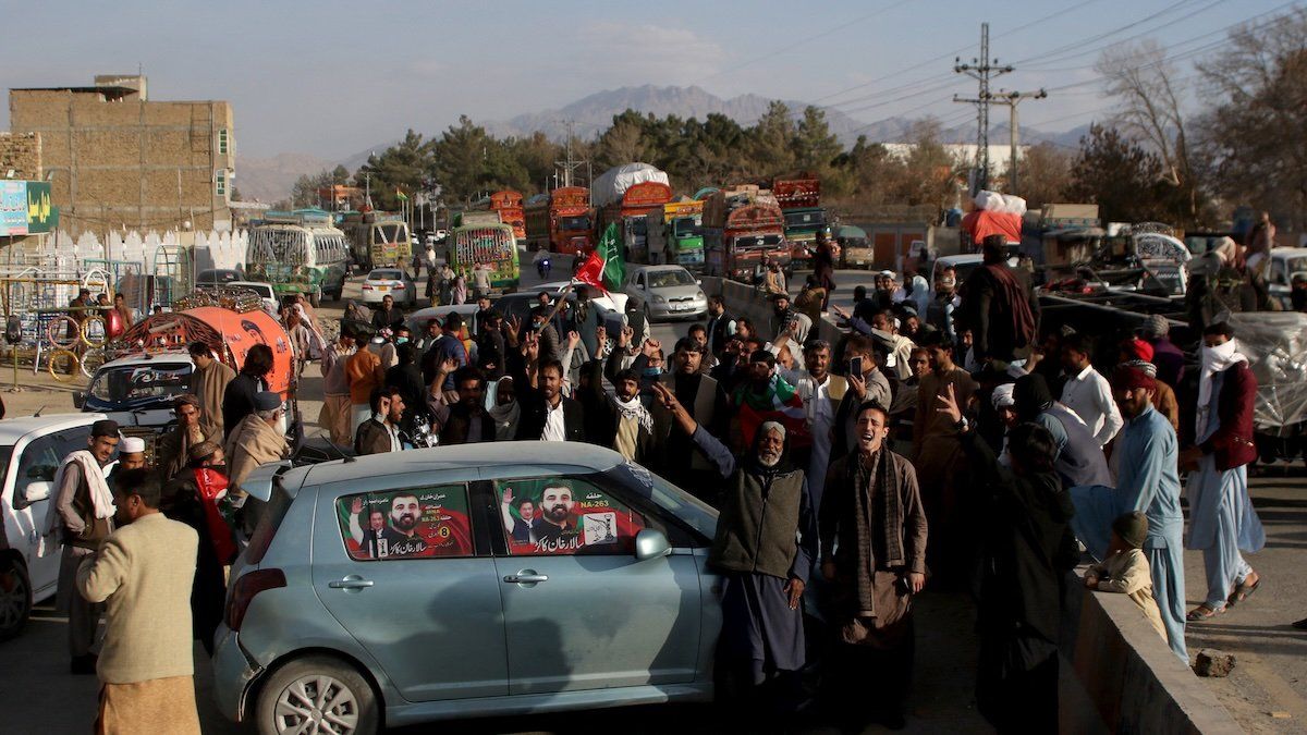 ​Supporters of former Prime Minister Imran Khan's party block a road to protest against the results of the general election, at Baleli, on the outskirts of Quetta, Pakistan, February 12, 2024.
