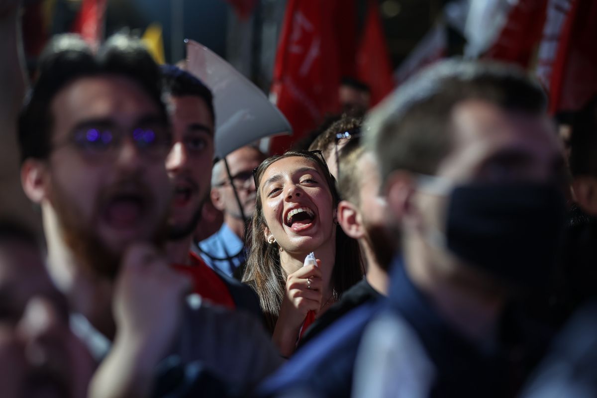 Supporters of Greek opposition leader of Syriza party attend a pre-election speech in Athens