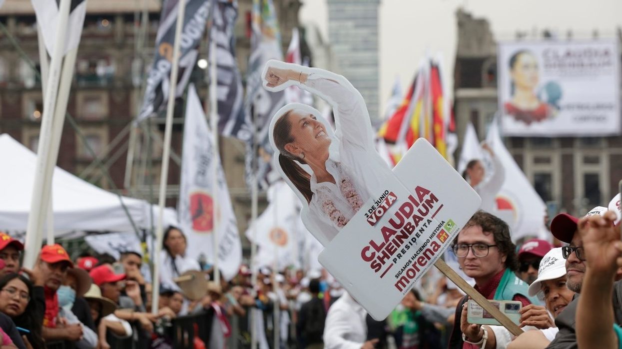 Supporters of MORENA presidential candidate Claudia Sheinbaum attend the closure of her presidential campaign at the Zocalo, the nation's main public square in Mexico City, on May 29, days ahead of the election on Sunday.