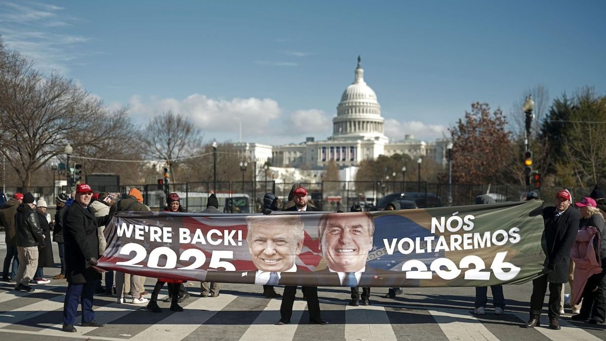 Supporters of newly sworn-in U.S. President Donald Trump march near the U.S. Capitol in Washington as his inauguration ceremonies get under way on Jan. 20, 2025.