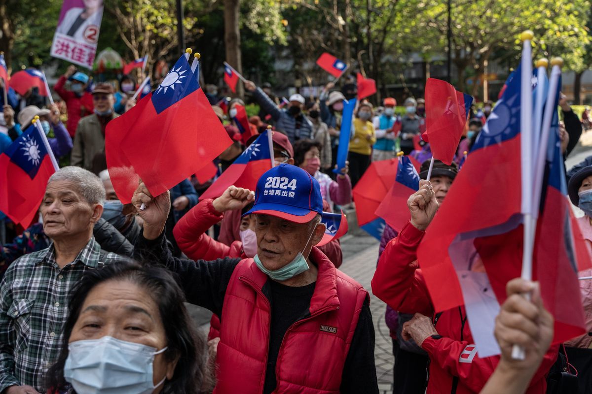​Supporters of the Kuomintang are gathering in New Taipei City, Taiwan, on January 11, 2024, as Taiwan prepares to vote for its next president on January 13. 