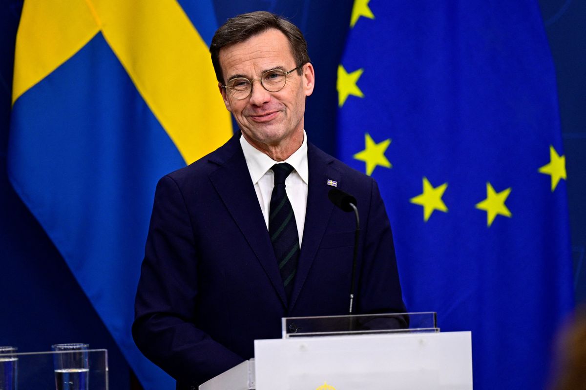 Sweden's Prime Minister Ulf Kristersson speaks during a press conference at the government headquarters in Stockholm, Sweden, February 26, 2024.