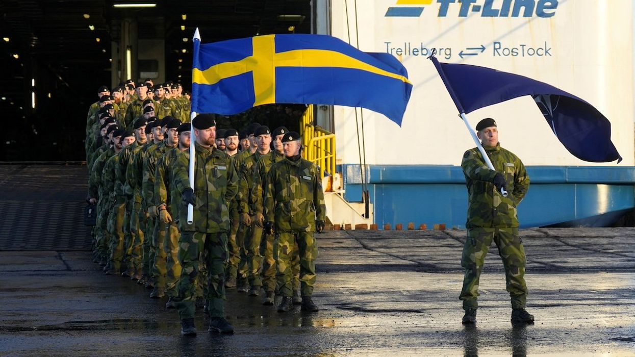 Swedish troops of the NATO Multinational Brigade Latvia arrive in Riga port, Latvia January 18, 2025.
