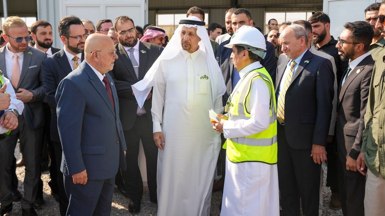 Syrian Minister of Economy Dr. Nidal Al-Shaar meets with Saudi Minister of Investment Khalid Al-Falih in Damascus, Syria, on July 23, 2025.