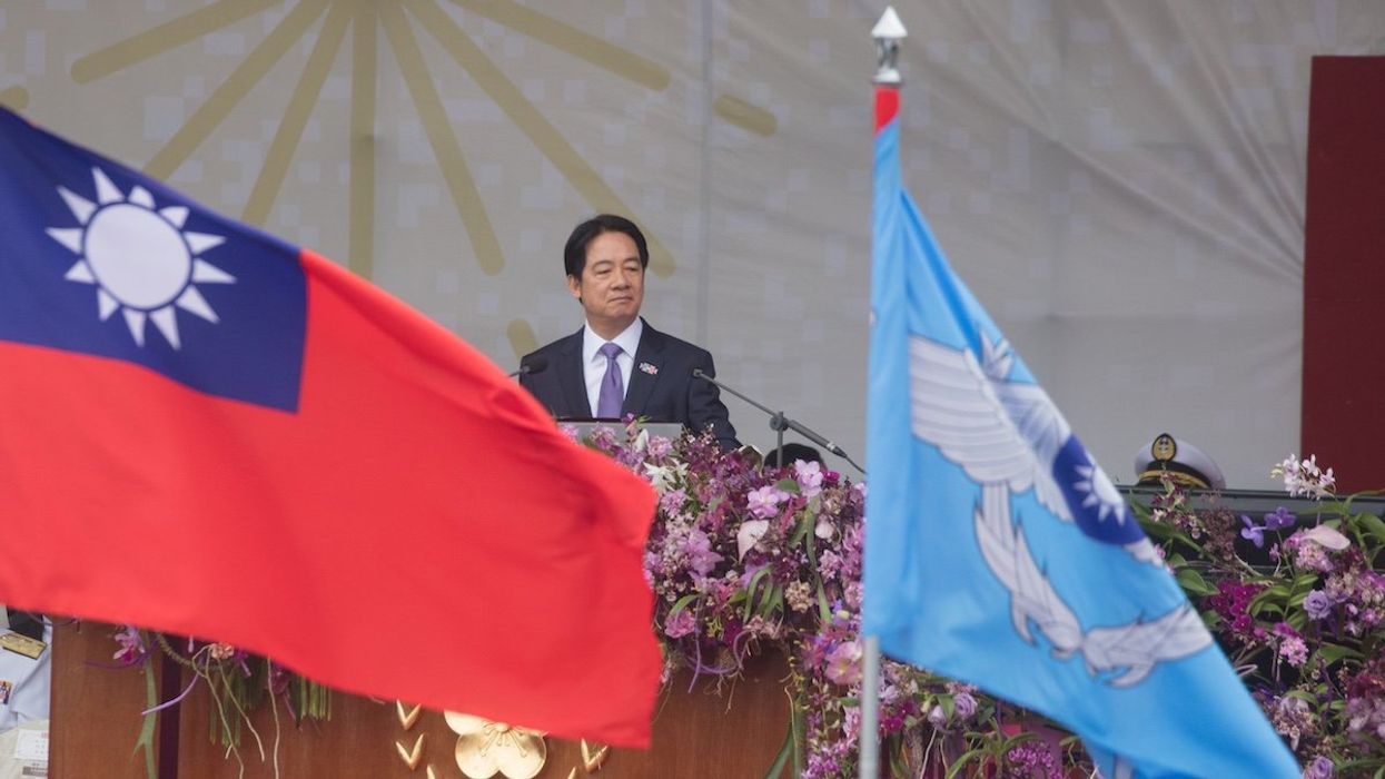 Taiwan President Lai Ching-te delivers a speech at the Presidential Palace during the Taiwan National Day (Double Ten) celebration at the Presidential Palace in Taipei on October 10, 2024.