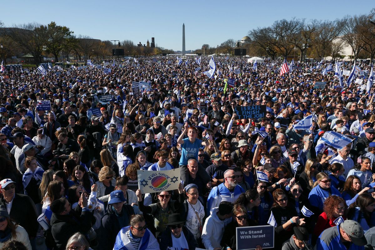 ​Tens of thousands of Israel supporters march on the National Mall in Washington, DC, on Tuesday, Nov. 14, 2023. 