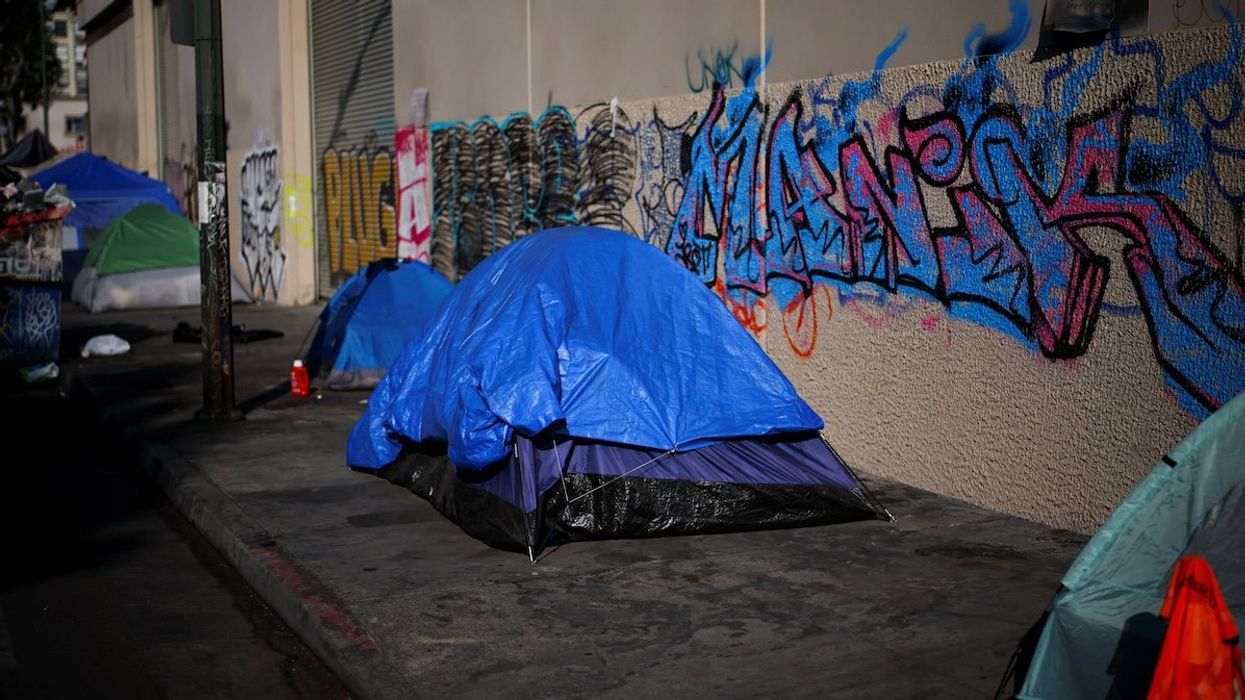 Tents are pitched on a sidewalk in Skid Row, Los Angeles, California, Dec. 9, 2024.