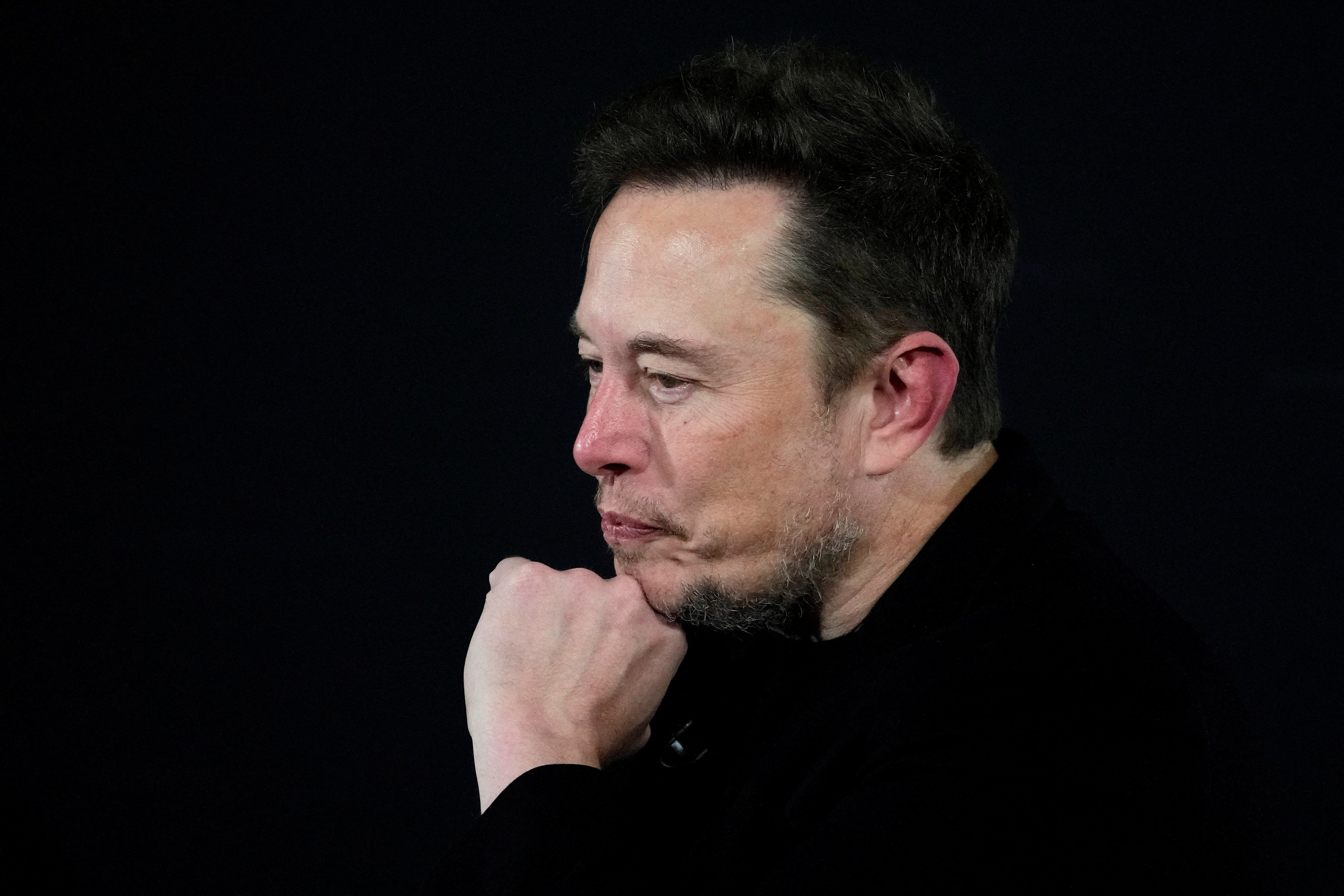 Tesla and SpaceX's CEO Elon Musk pauses during an in-conversation event with British Prime Minister Rishi Sunak in London, Britain, on Nov. 2, 2023. 