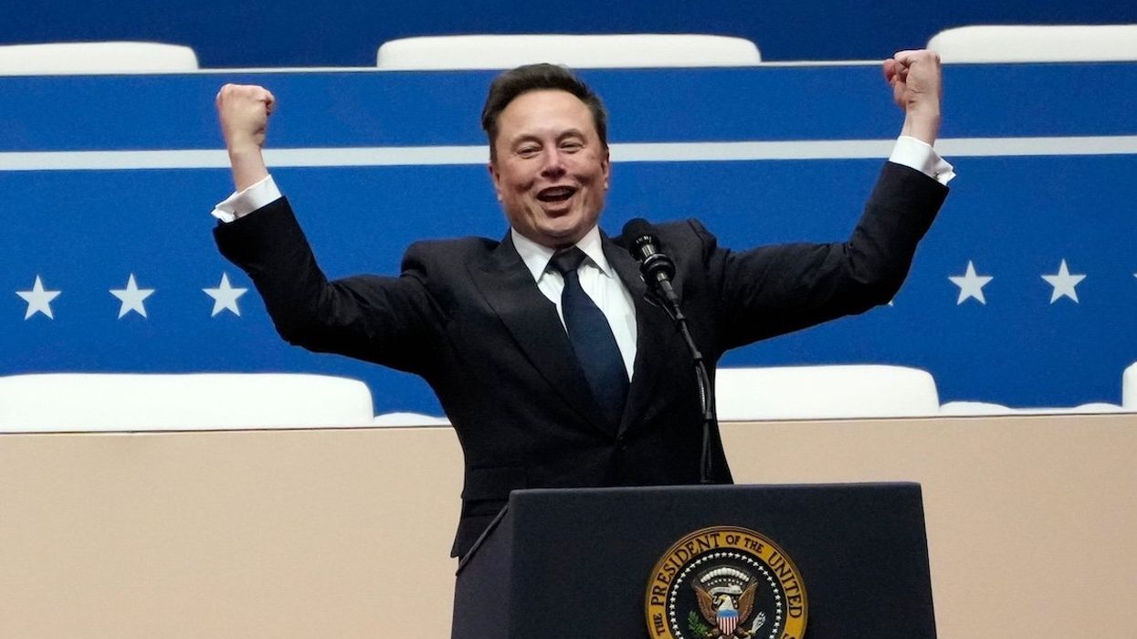 Tesla CEO and X owner Elon Musk addresses a stadium audience in Washington, DC, on Inauguration Day.