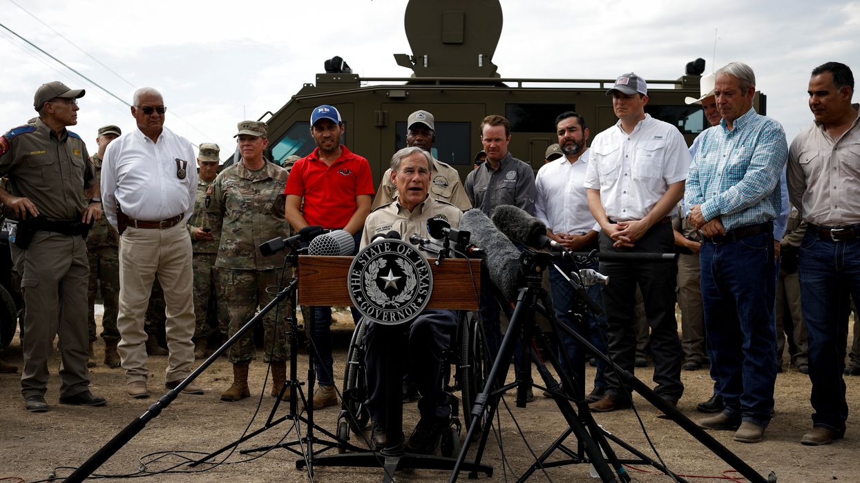 Texas Governor Gregg Abbott speaks during a news conference near the International Bridge between Mexico and the U.S