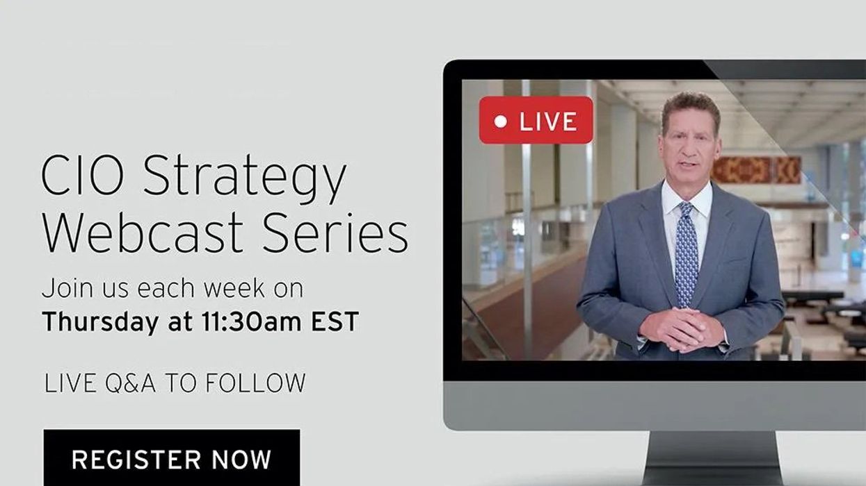 (text) CIO Strategy Webcast Series | Join us each week on Thursday at 11:30am EST | Live Q&A to follow | Register now | Image of a computer monitor with an executive speaking and the word LIVE on screen