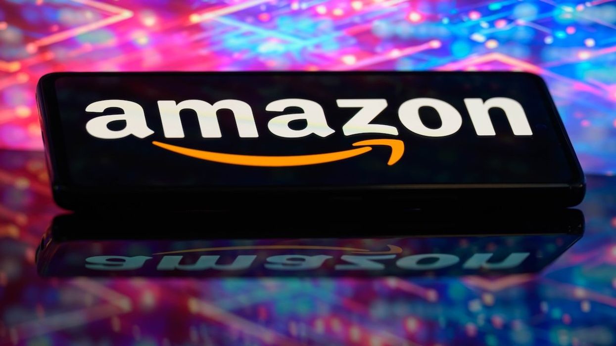 The Amazon logo is being displayed on a smartphone in this photo illustration in Brussels, Belgium, on June 10, 2024.