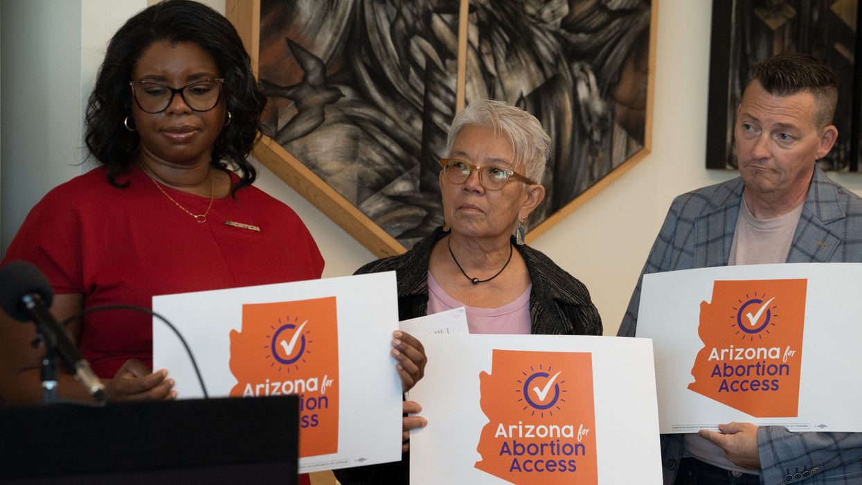 The Arizona for Abortion Access news conference at the law offices of Coppersmith Brockelman in Phoenix.