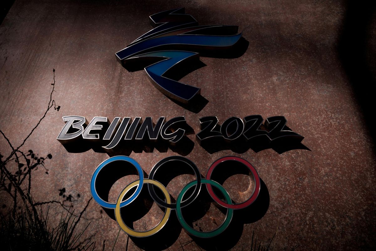  The Beijing 2022 logo is seen outside the headquarters of the Beijing Organising Committee for the 2022 Olympic and Paralympic Winter Games in Shougang Park, the site of a former steel mill, in Beijing, China, November 10, 2021 