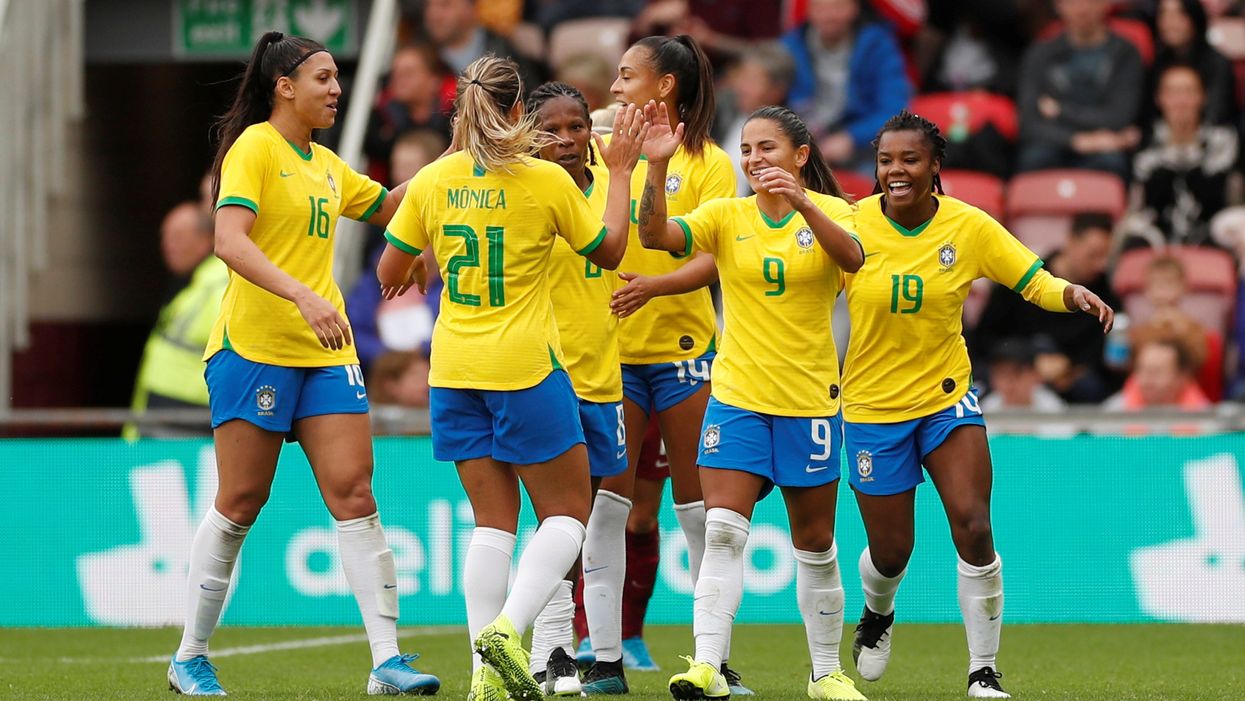 The Brazilian women's national football team during a friendly game with England in Middlesbrough, UK.