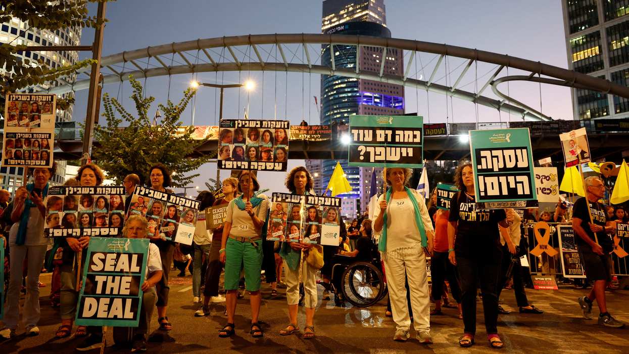 The families of hostages held in Gaza hold a silent protest to mark one year since the October 7 attack by Hamas during which their loved ones were taken hostage, in Tel Aviv, Israel, October 7, 2024.