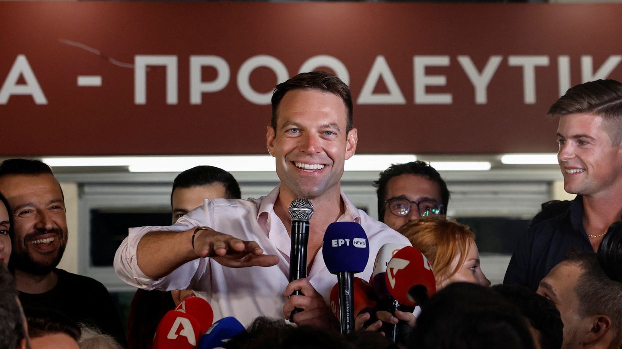 The newly elected leader of Syriza leftist party, Stefanos Kasselakis, delivers a statement to the members of the press outside the party's headquarters in Athens, Greece, September 25, 2023.