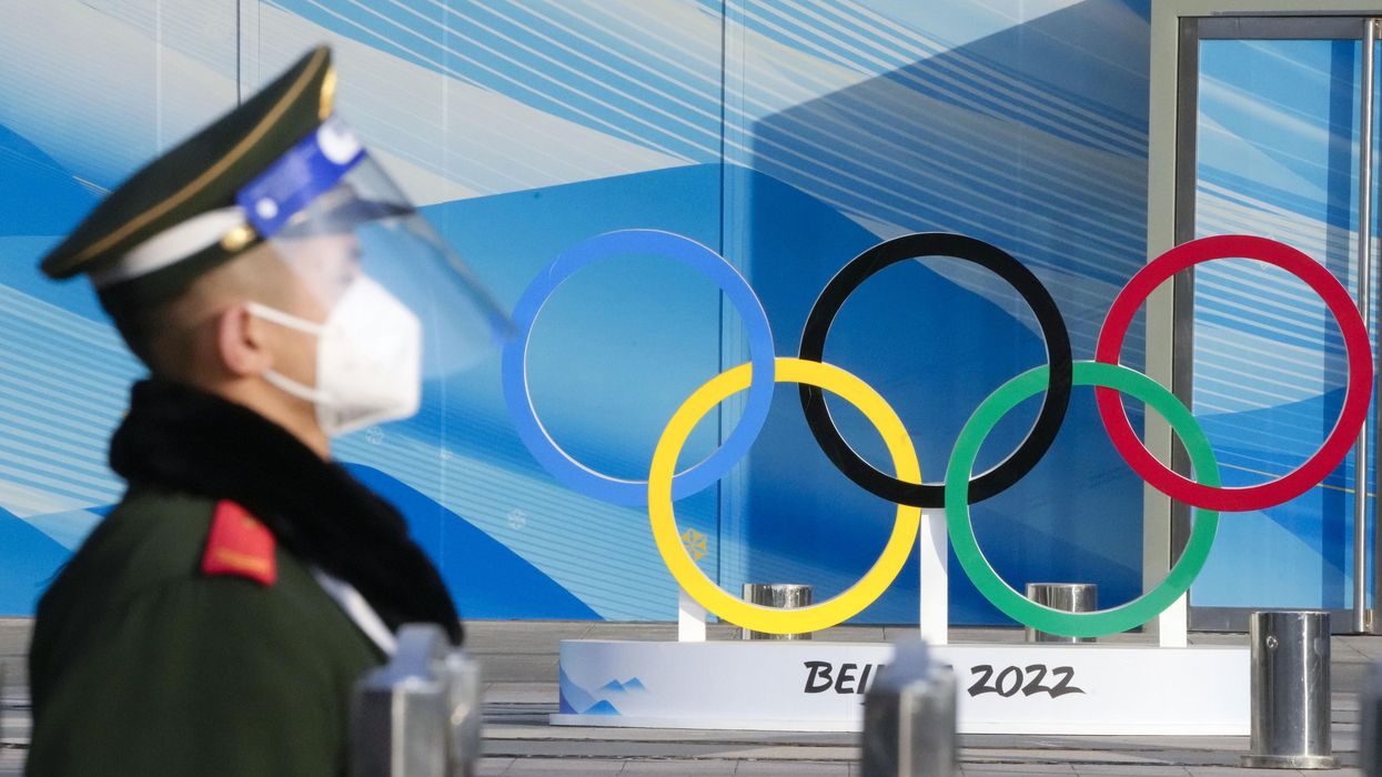 The Olympic rings are seen at a Beijing Winter Olympics facility in the Chinese capital on Jan. 18, 2022, ahead of the games opening on Feb. 4.